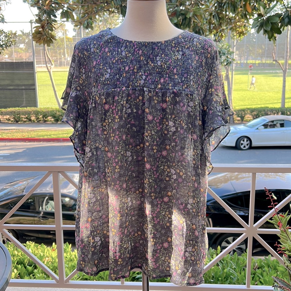 Counterparts Gray Floral Top Blouse XL